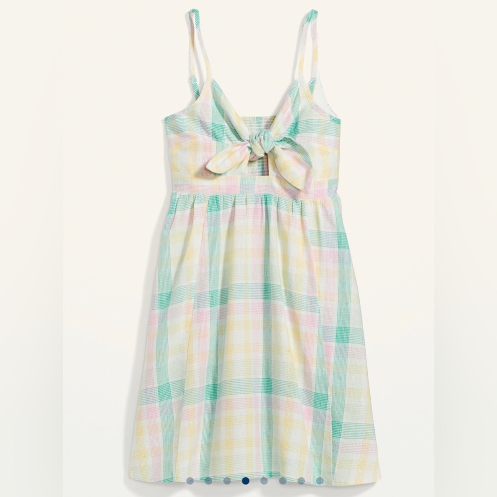 Green madras Fit & Flare Tie-Front Smocked Printed flowy tunic Dress size 4X new - Picture 5 of 8